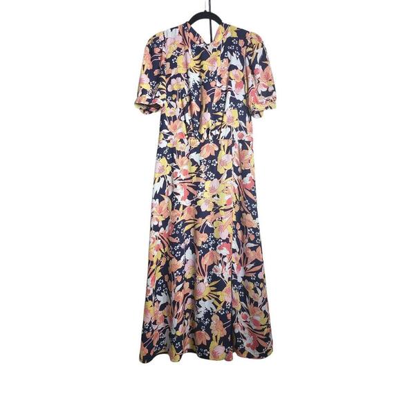 Julia Jordan Dress Womens Size 10 Pink Blue Floral Print Short Sleeve VNeck Midi - Picture 1 of 11